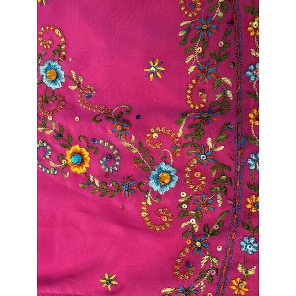 Indian Rhinestone Embroidered Silky Pink Kurta Blouse Pants Set Kids Size 22 2T - Picture 7 of 9